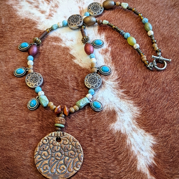 NWT Handcrafted Beaded Boho With Turquoise Color Stone and Multi Colored Beads - Picture 8 of 11
